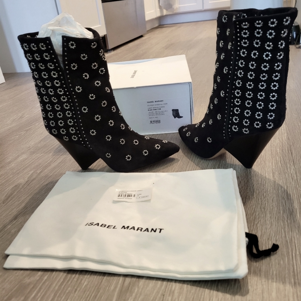 Isabel Marsnt Lakky Studded Black Suede Booties